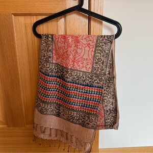 Multicolor Patterned Scarf with Fringe